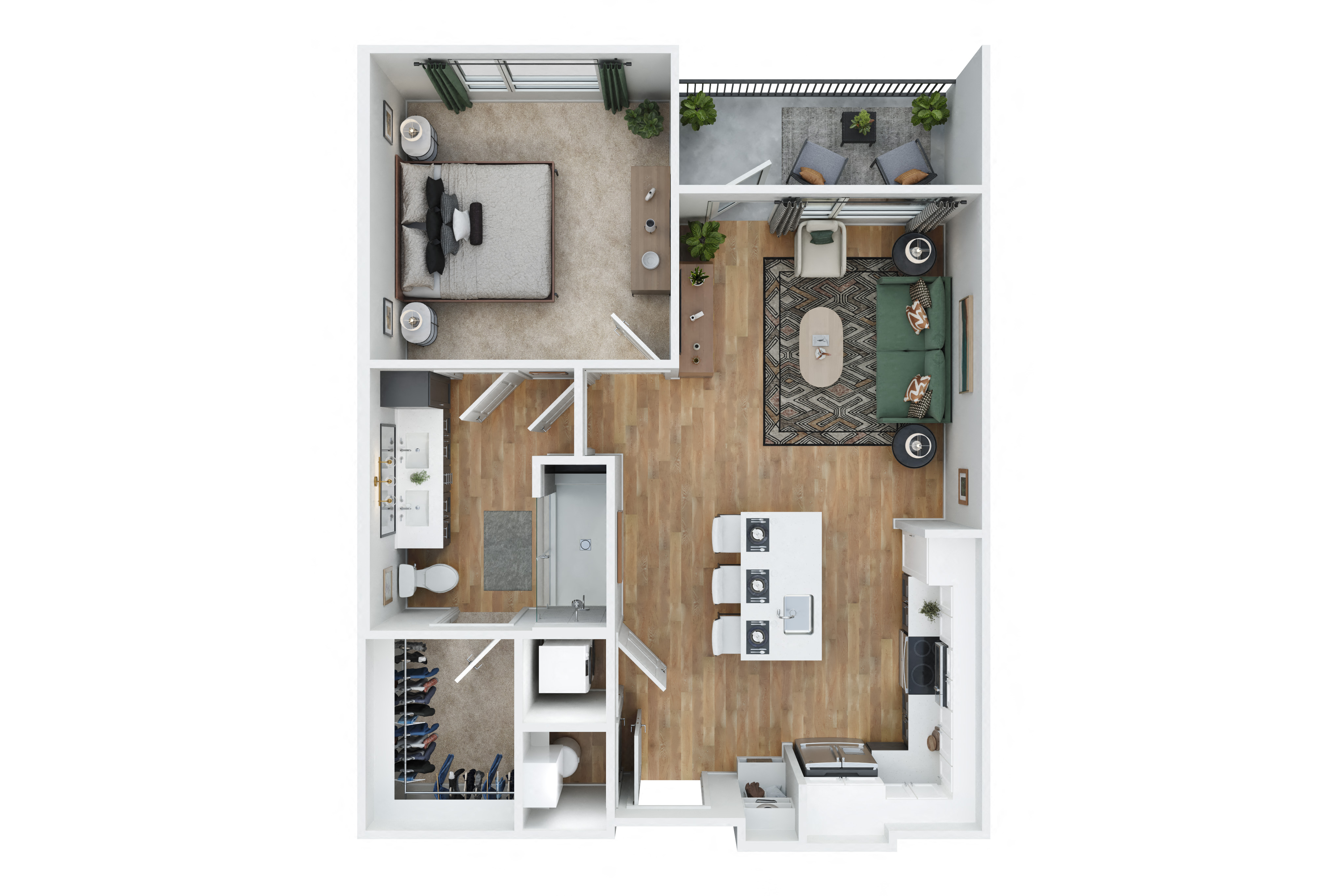 Floor plan for 1 bed, 1 bath, 721 sqft